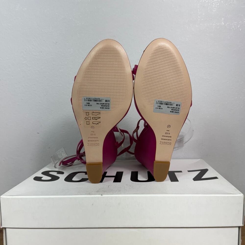 New Schutz Deonne Nappa Leather Wedge Sandals in Hot Pink Women's Size 8.5 - Picture 7 of 8